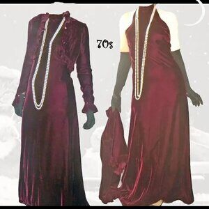 Vintage Velvet Halter Gown, Bolero Jacket Burgundy Formal